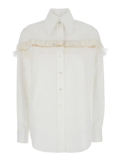 Alexander Mcqueen Slashed Creponne Detail Oversized Shirt In White
