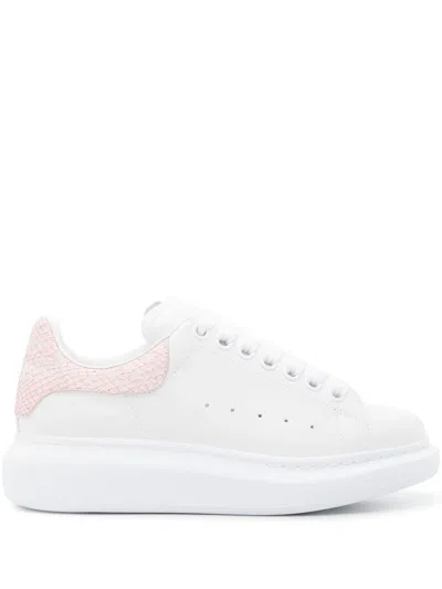 ALEXANDER MCQUEEN WHITE OVERSIZED SNEAKERS WITH POWDER PINK PYTHON SPOILER