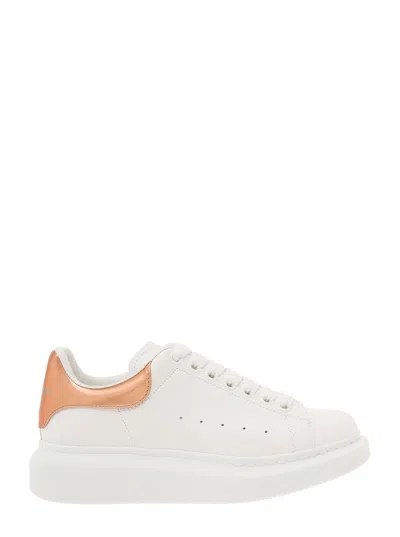 ALEXANDER MCQUEEN WHITE OVERSIZED SNEAKERS WITH ROSE GOLD VINYL PATCH IN LEATHER WOMAN