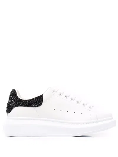 ALEXANDER MCQUEEN WHITE OVERSIZED SNEAKERS WITH STRASS BLACK SPOILER