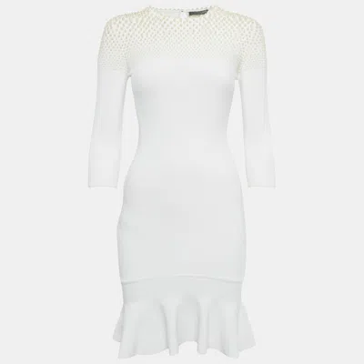 Pre-owned Alexander Mcqueen White Pearl Embellished Knit Mini Dress S