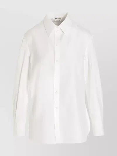 Alexander Mcqueen White Piqué Weave Cotton Shirt With Long Sleeves
