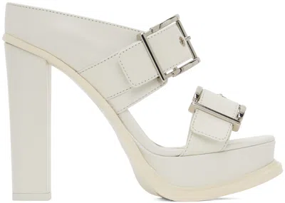 Alexander Mcqueen White Platform Buckle Heeled Sandals In 9359 New Ivory/silve