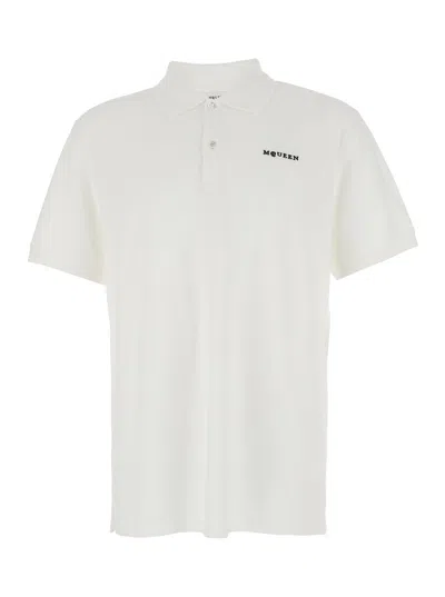 ALEXANDER MCQUEEN ALEXANDER MCQUEEN MEN WHITE POLO SHIRT WITH CLASSIC COLLAR AND LOGO LETTERING EMBROIDERY ON THE FRON