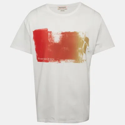 Pre-owned Alexander Mcqueen White Print Cotton Crewneck T-shirts M