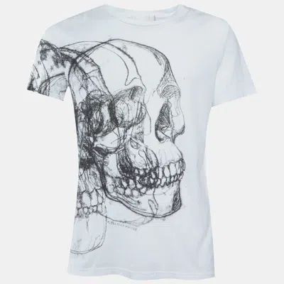 Pre-owned Alexander Mcqueen White Scribble Skull Print Cotton Crew Neck T-shirt M