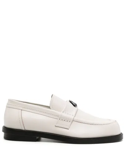 Alexander Mcqueen Seal-plaque Leather Loafers In Neutrals