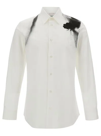 ALEXANDER MCQUEEN WHITE SHIRT WITH CONTRASTING PRINT IN COTTON MAN
