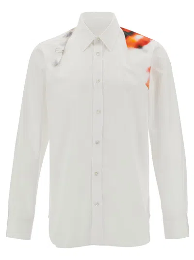 Alexander Mcqueen White Shirt With Printed Harness In Cotton Man In Optical White