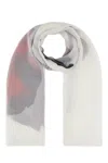 Alexander Mcqueen Pure Silk Scarf With Shadow Rose Print In White Red