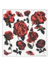ALEXANDER MCQUEEN WHITE SILK SCARF WITH RED ROSES PRINT