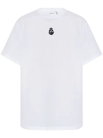 ALEXANDER MCQUEEN WHITE SKULL-EMBROIDERED T-SHIRT