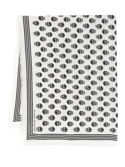 ALEXANDER MCQUEEN WHITE SKULL WOOL SCARF