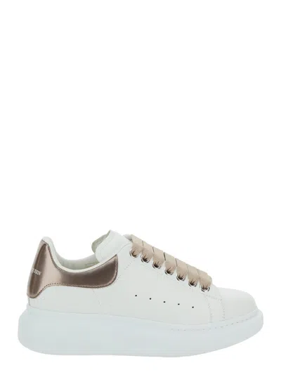 Alexander Mcqueen White Sneakers With Platform And Metallic Heel Tab In Leather Woman In Multicolor