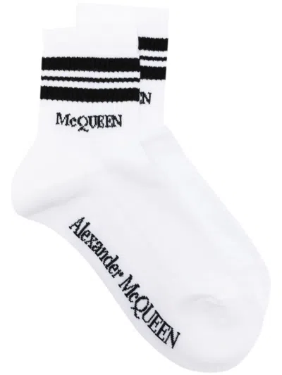Alexander Mcqueen White Socks With Stripes And Logo