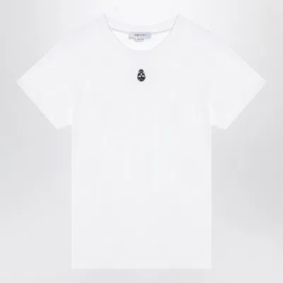 ALEXANDER MCQUEEN ALEXANDER MCQUEEN WHITE T-SHIRT WITH SKULL EMBROIDERY