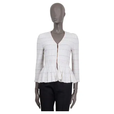 Pre-owned Alexander Mcqueen White Viscose Tweed Knit Peplum Cardigan Sweater S