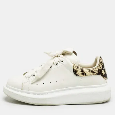 Pre-owned Alexander Mcqueen White/beige Python Embossed Leather And Leather Oversized Sneakers Size 36