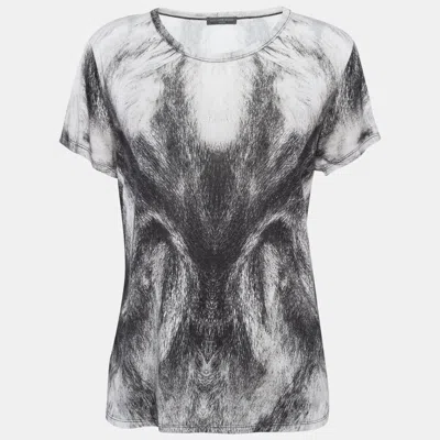 Pre-owned Alexander Mcqueen White/black Printed Jersey Crewneck T-shirt M In Grey