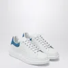 Alexander Mcqueen Men White Leather Sneakers With Blue Suede Heel In White