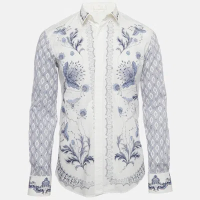 Pre-owned Alexander Mcqueen White/blue Printed Cotton Shirt M