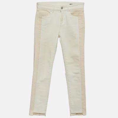 Pre-owned Alexander Mcqueen White/cream Paneled Denim Skinny Jeans S/waist 28"