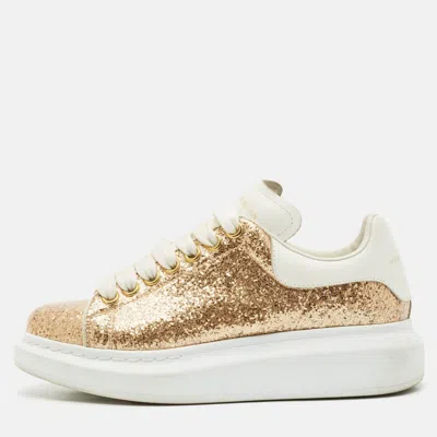 Pre-owned Alexander Mcqueen White/gold Pvc And Leather Oversized Sneakers Size 37.5