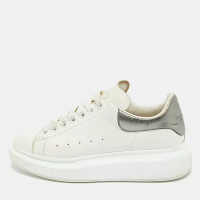 Pre-owned Alexander Mcqueen White/metallic Leather Oversized Lace Up Sneakers Size 38.5