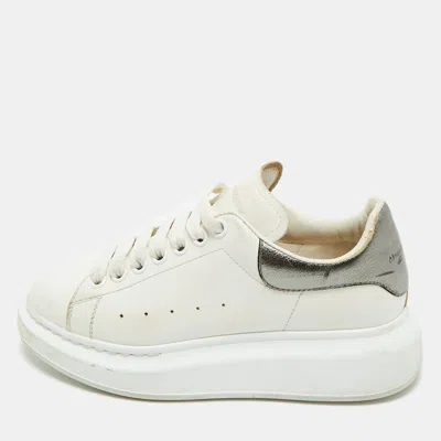 Pre-owned Alexander Mcqueen White/metallic Leather Oversized Sneakers Size 38.5
