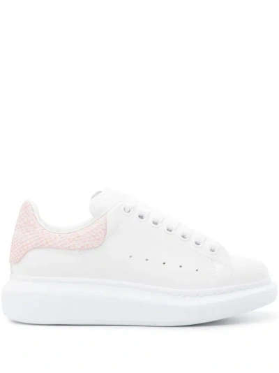 Alexander Mcqueen White Oversized Sneakers With Powder Pink Python Spoiler