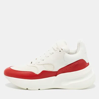 Pre-owned Alexander Mcqueen White/red Leather And Mesh Oversized Runner Low Top Sneakers Size 38