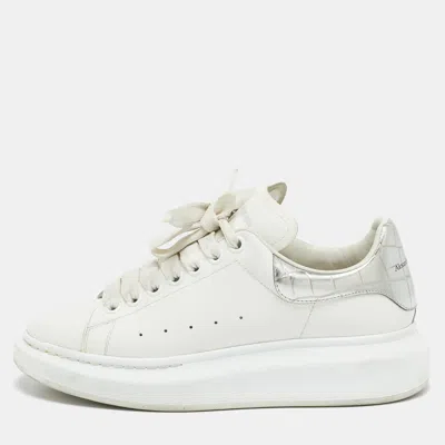 Pre-owned Alexander Mcqueen White/silver Leather Oversized Sneakers Size 38.5