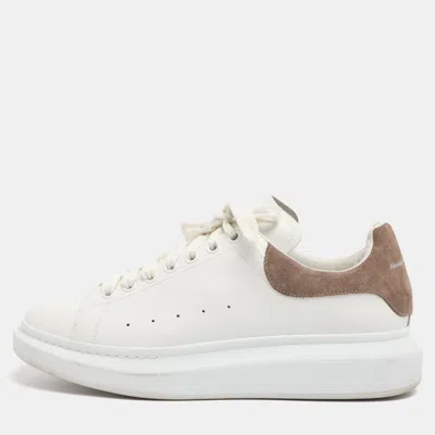 Pre-owned Alexander Mcqueen White/taupe Leather And Suede Oversized Lace Up Sneakers Size 45