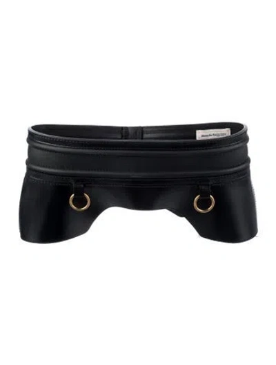 Pre-owned Alexander Mcqueen Wide Calf Leather Waist Belt In Black