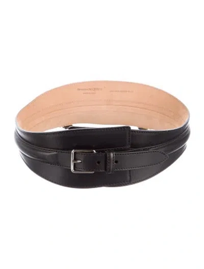 Pre-owned Alexander Mcqueen Wide Leather Belt In Black