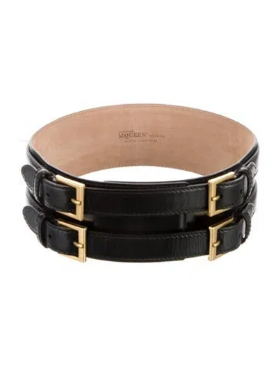 Pre-owned Alexander Mcqueen Wide Leather Belt In Black