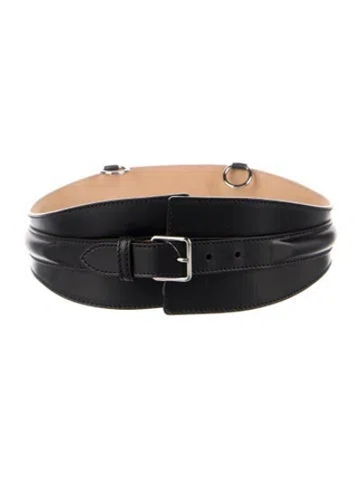 Pre-owned Alexander Mcqueen Wide Leather Belt In Black