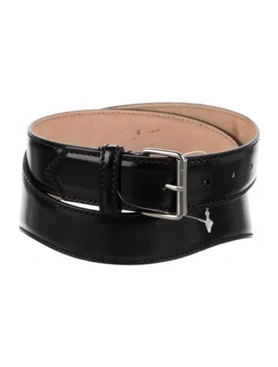 Pre-owned Alexander Mcqueen Wide Leather Belt In Black
