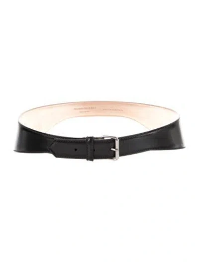 Pre-owned Alexander Mcqueen Wide Leather Belt In Black