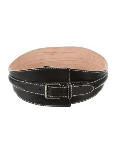Pre-owned Alexander Mcqueen Wide Leather Belt In Black