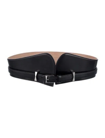 Pre-owned Alexander Mcqueen Wide Leather Belt Kit In Black