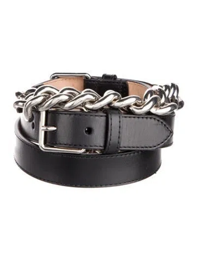 Pre-owned Alexander Mcqueen Wide Leather Chain-link Belt In Black