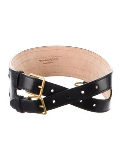 Pre-owned Alexander Mcqueen Wide Leather Waist Belt In Black
