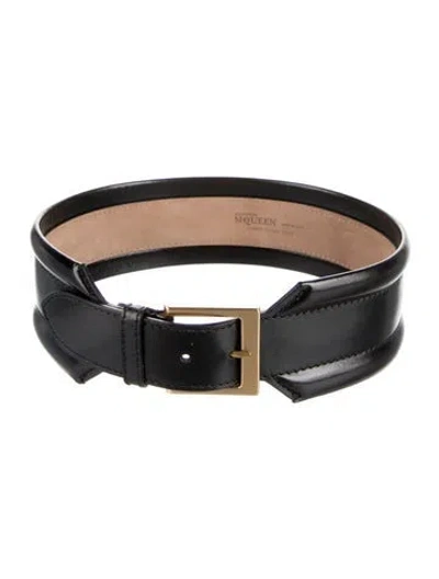 Pre-owned Alexander Mcqueen Wide Leather Waist Belt In Black