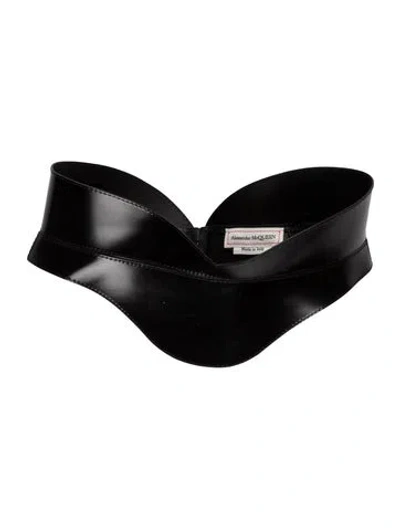 Pre-owned Alexander Mcqueen Wide Leather Waist Belt In Black