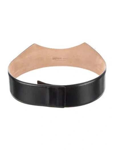 Pre-owned Alexander Mcqueen Wide Leather Waist Belt In Black