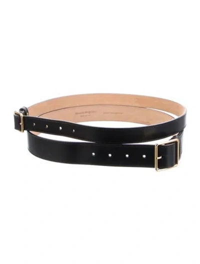 Pre-owned Alexander Mcqueen Wide Leather Waist Belt In Black