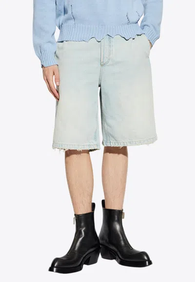 Alexander Mcqueen Wide-leg Bermuda Denim Shorts In Blue