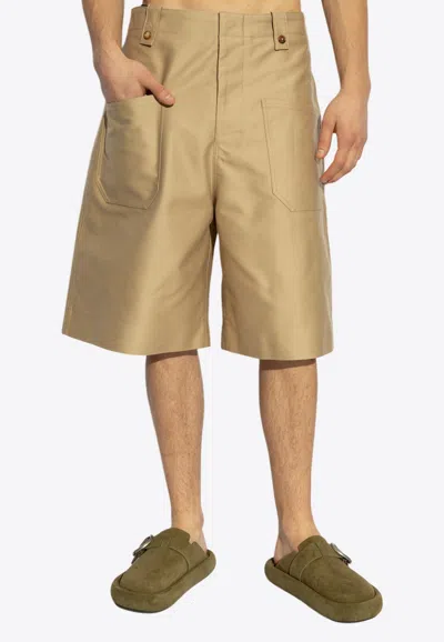 Alexander Mcqueen Wide Leg Bermuda Shorts In Beige