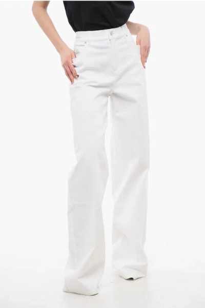 Alexander Mcqueen Wide-leg Denims With Metal Logo In White